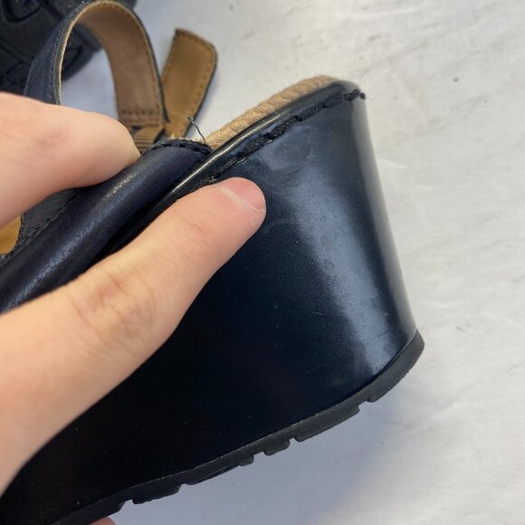 Born Daisy Wedge Sandal Women's Black Leather Chunky Strap Slingback Casual 7 M‎ - Picture 6 of 16